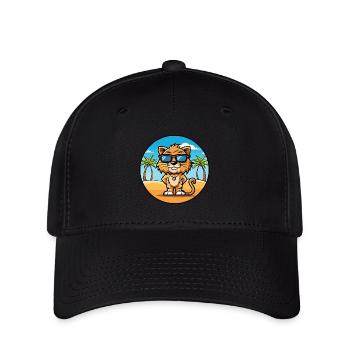 Liger Hybrid Löwe Tiger Katzenrasse Cartoon Strand - Flexfit Cap - Schwarz - Vorne