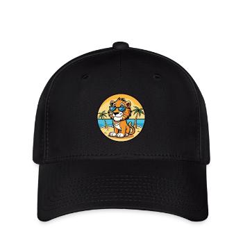 Liger Hybrid Löwe Tiger Katzenrasse Cartoon Strand - Flexfit Cap - Schwarz - Vorne