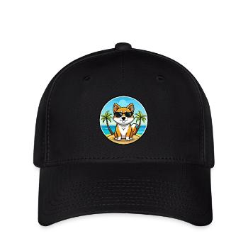 Korean Jindo Dog Breed Cartoon Sunglasses Beach - Flexfit Cap - black - Front
