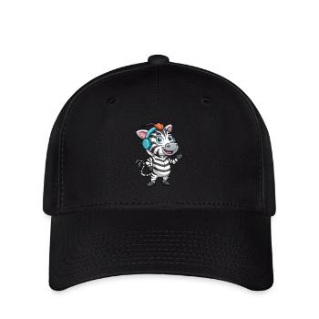 Zebra Lustige Zeichentrickfigur Kopfhörer Musik - Flexfit Cap - Schwarz - Vorne