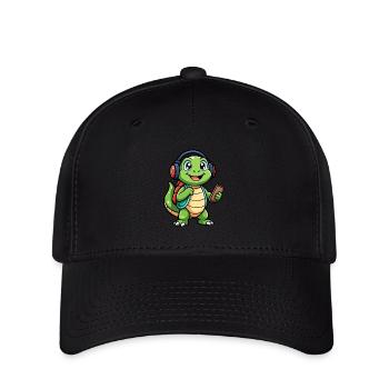 Schildkröte Lustige Zeichentrickfigur Kopfhörer Musik - Flexfit Cap - Schwarz - Vorne
