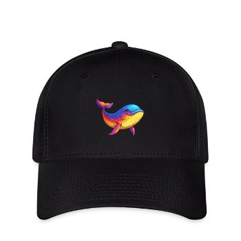 Whale Colorful Kawaii Cartoon Character Clipart - Flexfit Cap - black - Front
