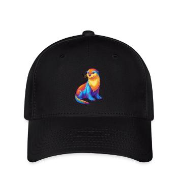 Loutre de mer Coloré Kawaii Dessin animé Animal marin - Casquette Flexfit - noir - Devant