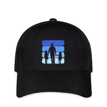 Vater und zwei Töchter Vintage Papa 2 Mädchen - Flexfit Cap - Schwarz - Vorne