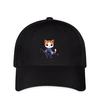 Samurai Cat in Blue Robes with Katana - Flexfit Cap - black - Front