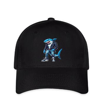 Cool Shark dans un design de veste en cuir - Casquette Flexfit - noir - Devant