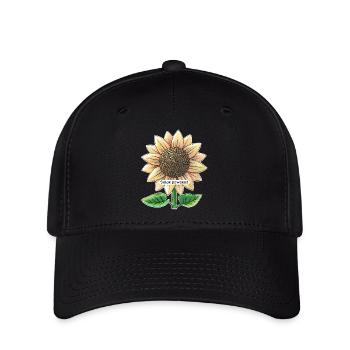 Solarbetriebene Sonnenblume - Flexfit Cap - Schwarz - Vorne