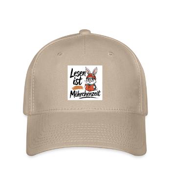 Lesen ist Möhrenzeit - Häschenillustration - Flexfit Cap - Khaki - Vorne