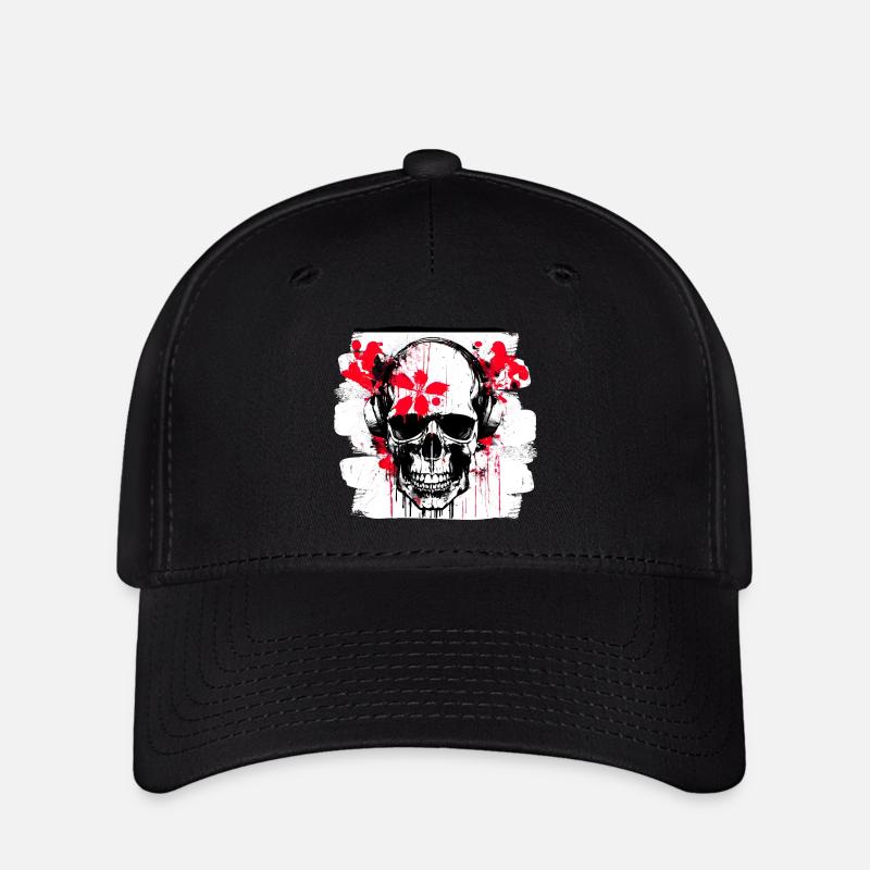 Totenschädel Splash Trash Polka Tattoo - Flexfit Cap - Schwarz