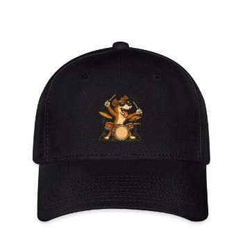 Drummer Style – Hund am Schlagzeug - Flexfit Cap - black - Front