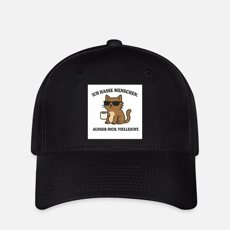 Cat Theme with Coffee Mug and Sunglasses - Flexfit Cap - black