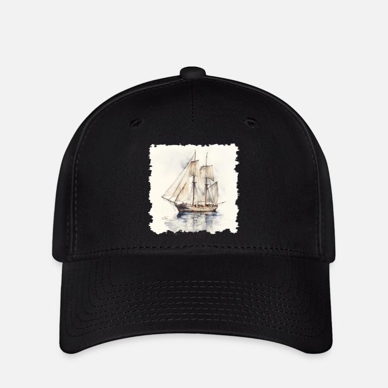 Sejlskib Akvarel Vintage - Flexfit Cap - sort