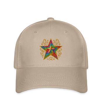 Étoile | Étoile arc-en-ciel avec ornement doré - Casquette Flexfit - kaki - Devant