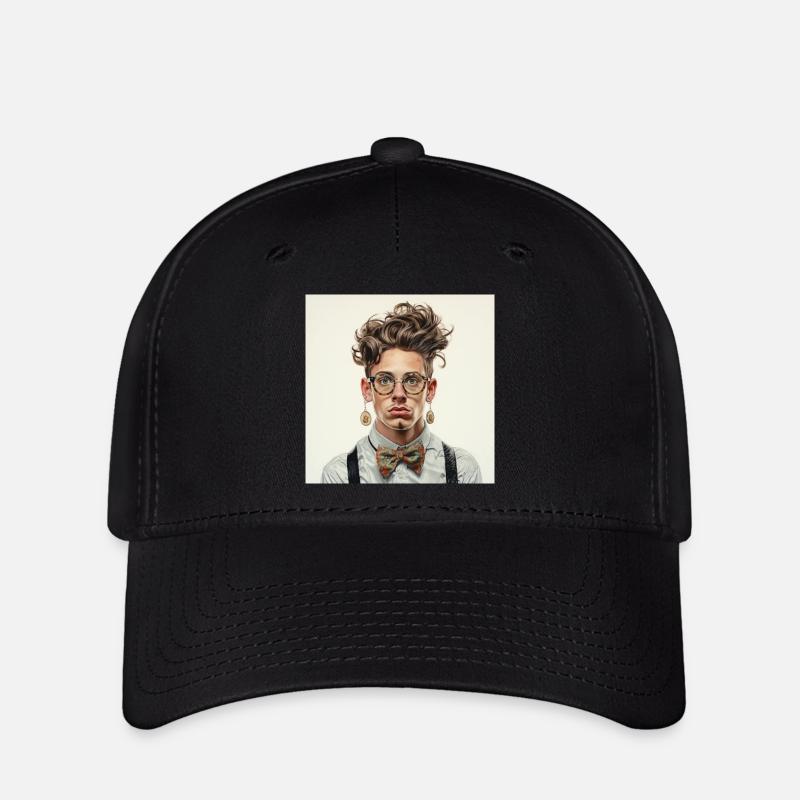 Vintage Nerd Portrait with Bowtie Glasses - Flexfit Cap - black