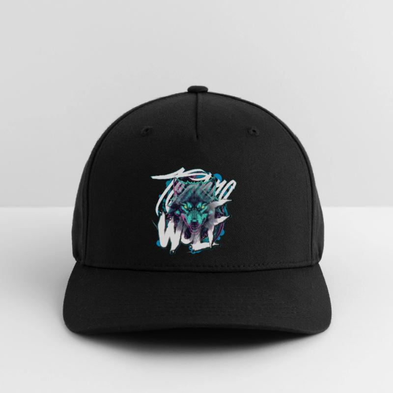Neon Techno Wolf Head–Rave Wolf Flexfit Cap