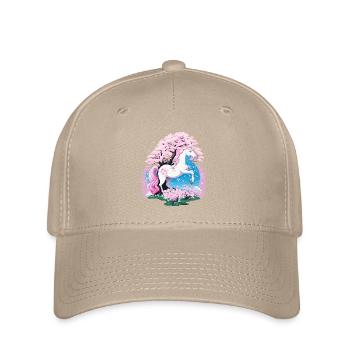 Pastel Unicorn in Cherry Blossom Forest - Flexfit Cap - khaki - Front