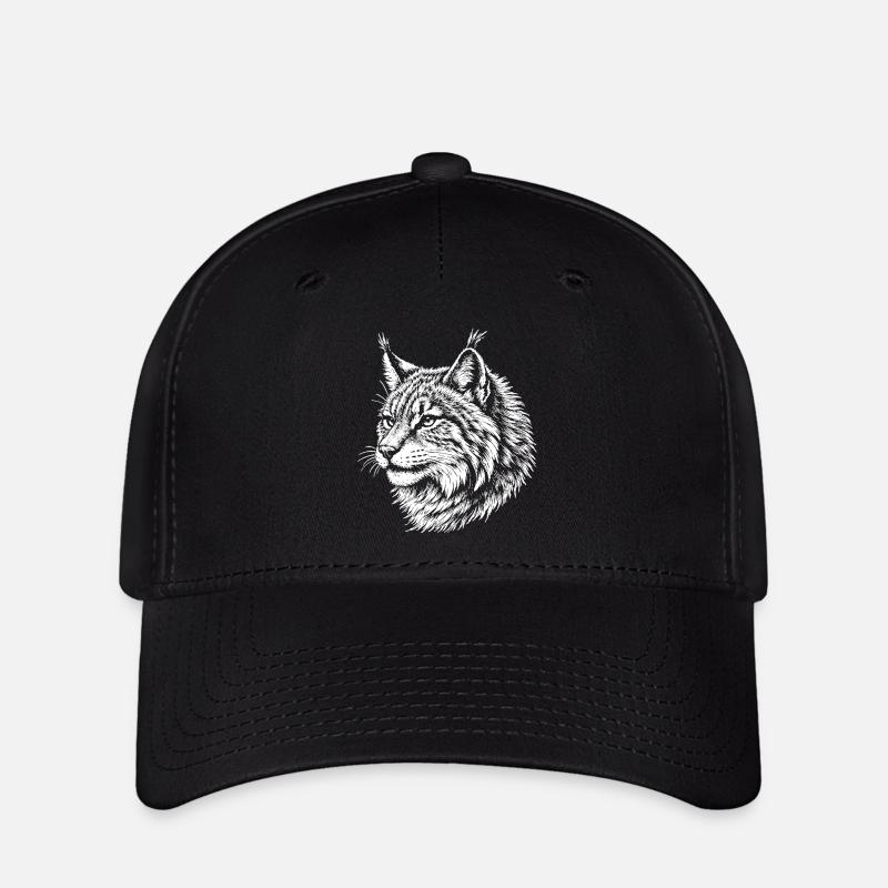 Portrait en contraste de lynx - Casquette Flexfit - noir