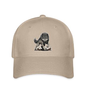 Wild Gray Wolf Walking Mascot Wolf Alpha - Flexfit Cap - khaki - Front