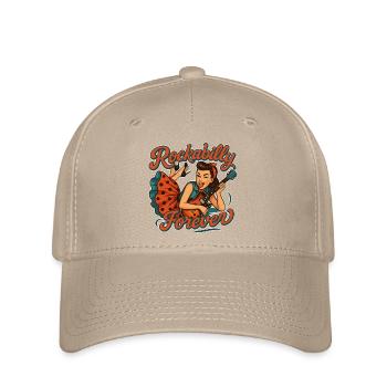 Rockabilly Forever: Rockabella mit E-Gitarre - Flexfit Cap - Khaki - Vorne