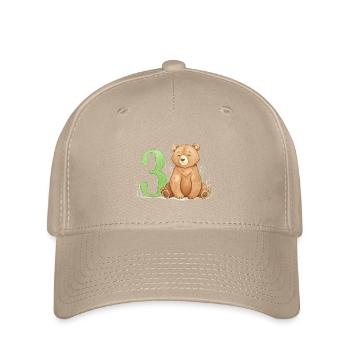 Kleiner Bär mit Zahl Drei - Flexfit Cap - Khaki - Vorne