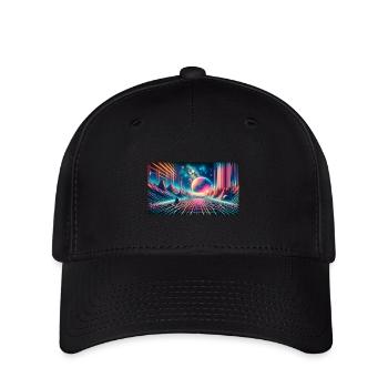 Neon Dreamscape Odyssey – Synthwave Surrealism Wid - Flexfit Cap - black - Front