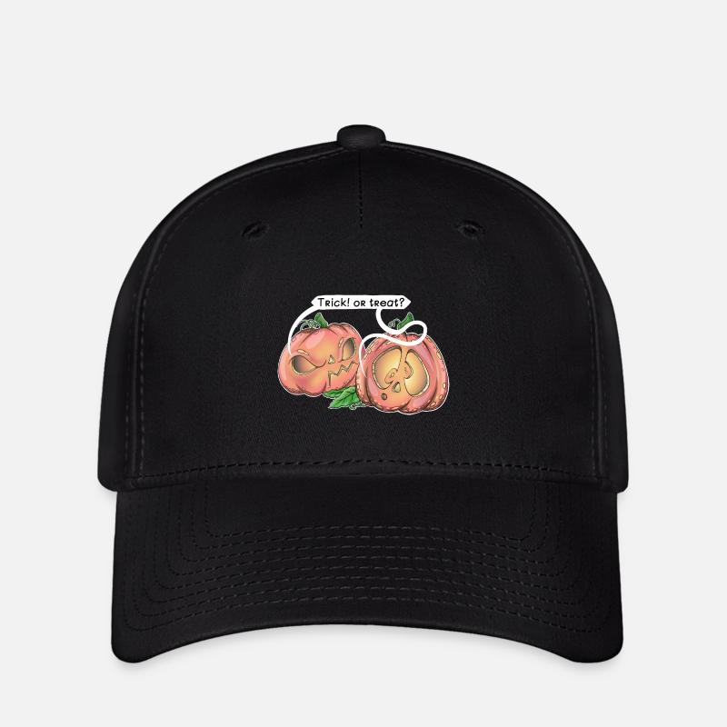 Two cute pumpkins saying Trick! or treat? - Flexfit Cap - black