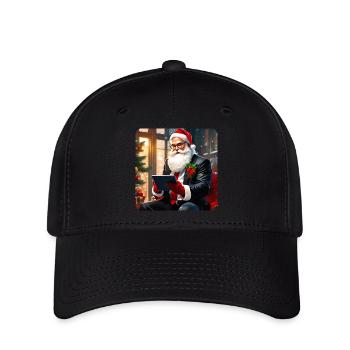 Cooler moderner Weihnachtsmann im Anzug und Tablet - Flexfit Cap - Schwarz - Vorne