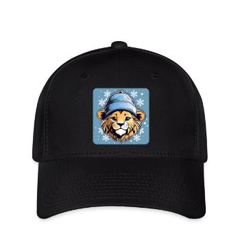 Niedlicher Löwe mit Wintermütze und Schneeflocken - Flexfit Cap - Schwarz - Vorne