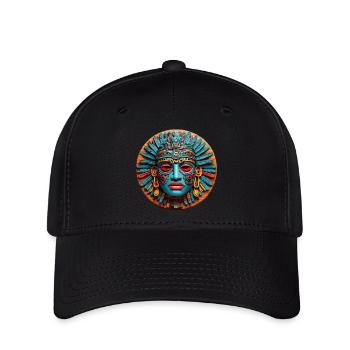 Inca Mask, Aztec Mask, Colorful Mystic Mask - Flexfit Cap - black - Front