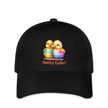 Frohe Ostern Osterei Küken Osterfest lustig süß - Flexfit Cap - Schwarz - Vorne
