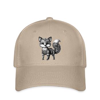 kunstvoll gestalteter Fuchs in schwarz-weiß - Flexfit Cap - Khaki - Vorne