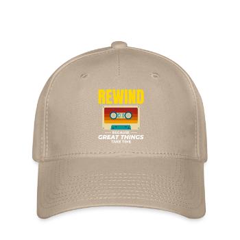Cassette Tape Rewinding 80s Nostalgia Retro 1980s - Flexfit Cap - khaki - Front