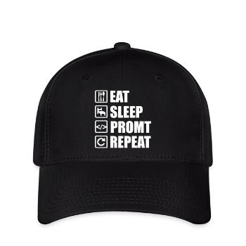 Eat Sleep Prompt Repeat – Für KI Entwickler - Flexfit Cap - Schwarz - Vorne