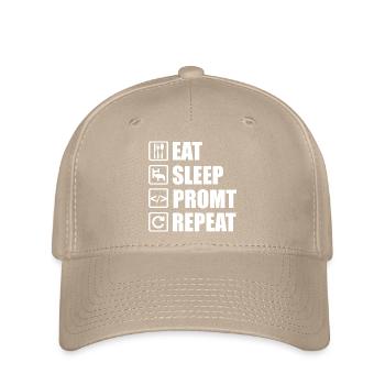 Eat Sleep Prompt Repeat – Für KI Entwickler - Flexfit Cap - Khaki - Vorne