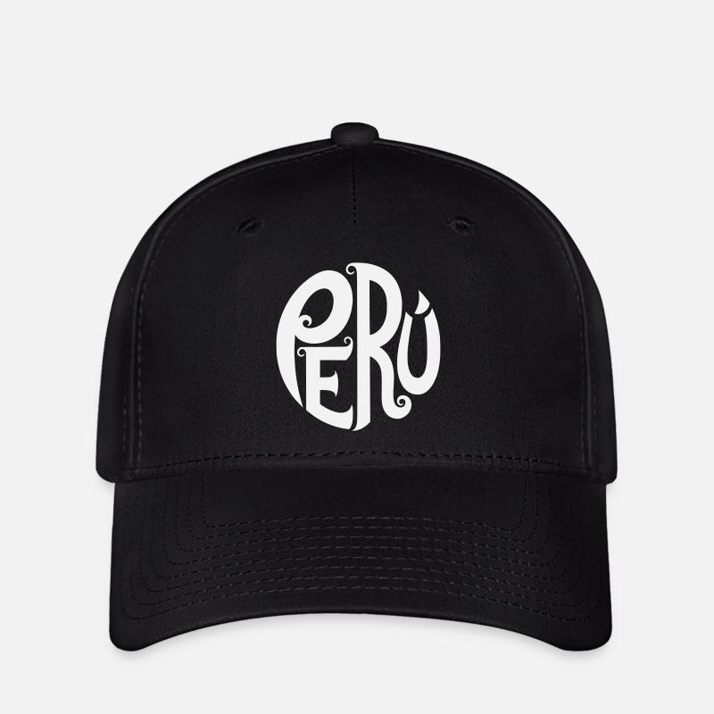 Peru - Ornate Typography - Flexfit Cap - black