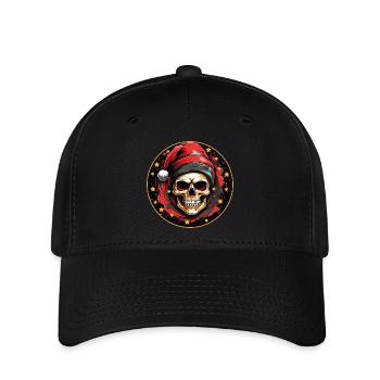Skull als Weihnachtsmann Schädel mit Nikolausmütze - Flexfit Cap - Schwarz - Vorne