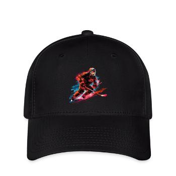 Joueur de hockey avec un bâton de hockey sur la patinoire - Casquette Flexfit - noir - Devant
