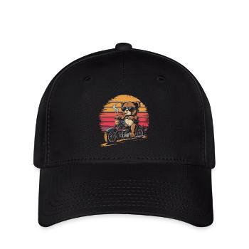 Ours en peluche avec des lunettes de soleil chevauche une moto vintage - Casquette Flexfit - noir - Devant