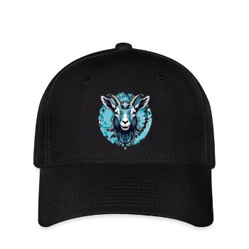 Ziegenbock Portrait auf großem Farbklecks - Flexfit Cap - Schwarz - Vorne