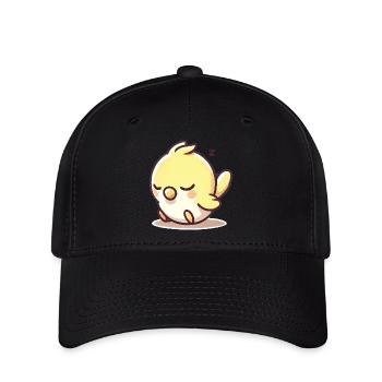 Schläfriger gelber Sittich Cartoon Design - Flexfit Cap - Schwarz - Vorne