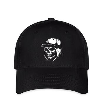 Crâne cool avec cheveux longs et casquette de baseball - Casquette Flexfit - noir - Devant