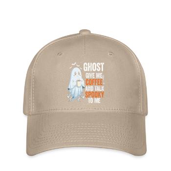 Spooky Ghost with Coffee Illustration - Flexfit Cap - khaki - Front