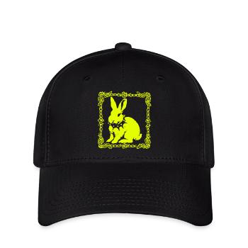 Neon yellow bunny in baroque frame - Flexfit Cap - black - Front