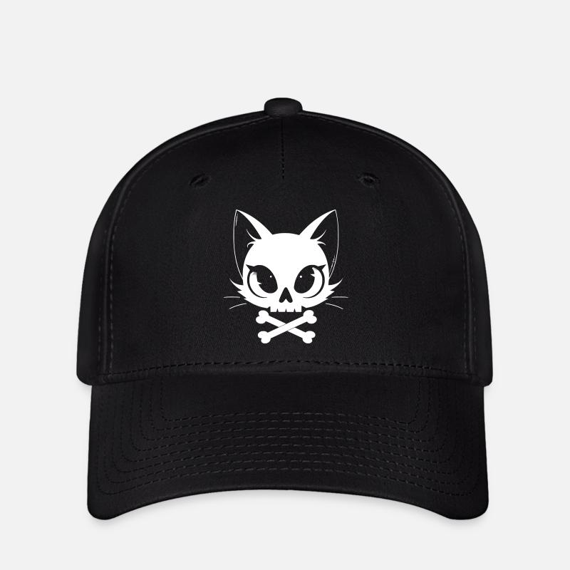 Skull Cat | Kawaii Skull & Bones Motif - Flexfit Cap - black
