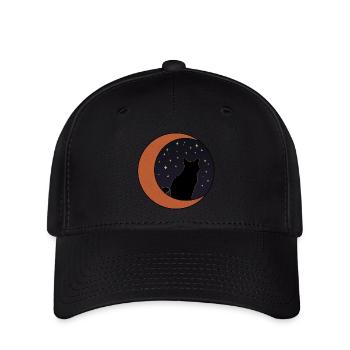 Schwarze Katze und roségoldener Halbmond - Flexfit Cap - Schwarz - Vorne