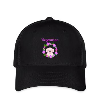 Vegetarian, cute pig design - Flexfit Cap - Schwarz - Vorne