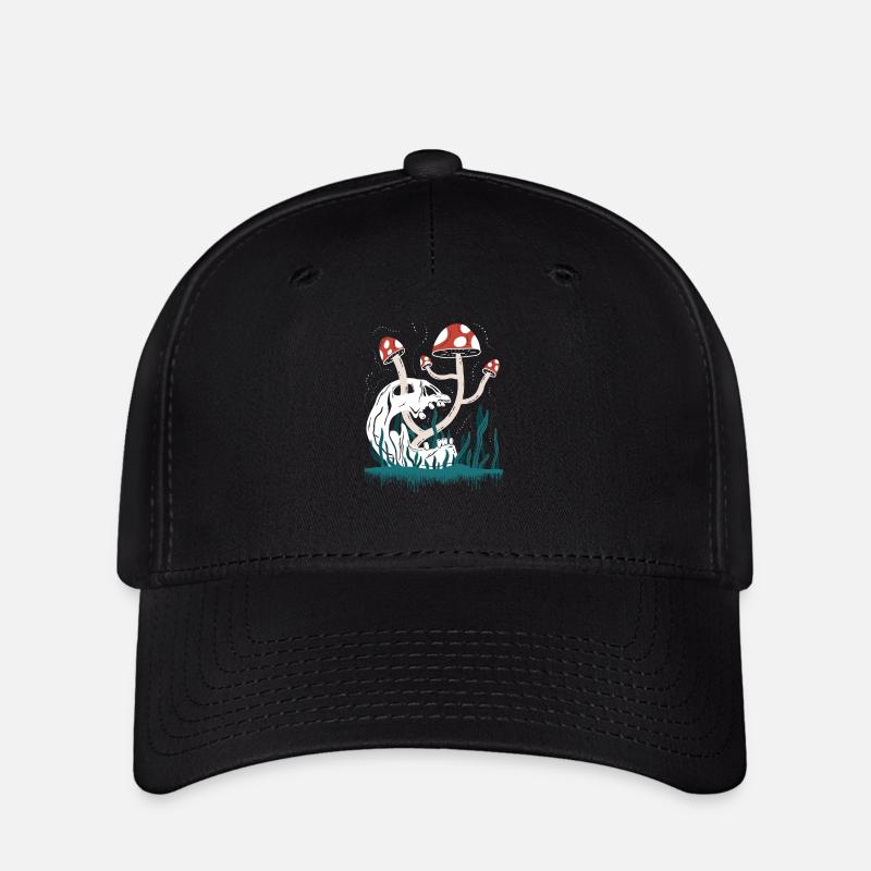 Crâne et champignons - Casquette Flexfit - noir