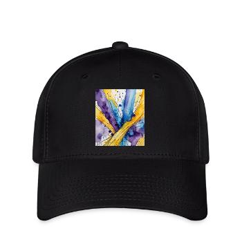 Wasserkolorwirbel Blau Gelb Lila - Flexfit Cap - Schwarz - Vorne
