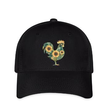Floraler Hahn - Flexfit Cap - Schwarz - Vorne