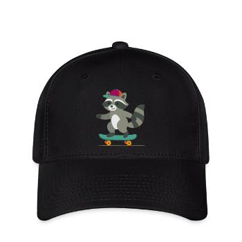 Skateboard raton laveur avec casquette de baseball - Casquette Flexfit - noir - Devant